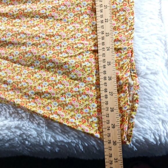 Luxology Yellow Floral Midi Dress Smocked Waist Short Sleeves Womans Large...... - Picture 8 of 10